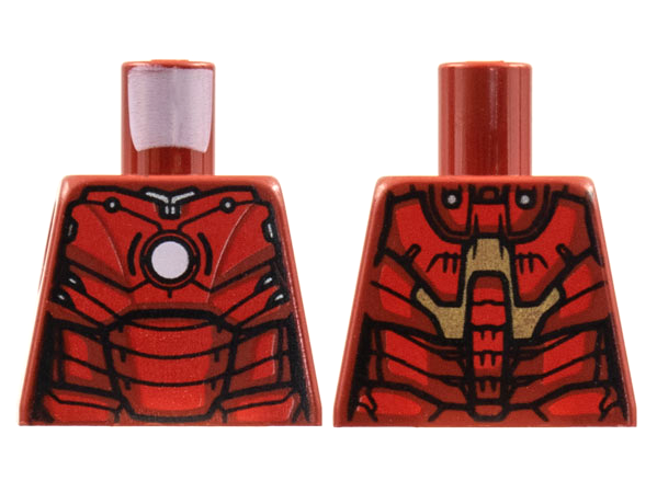 Lego Torso Armor with White Circle Arc Reactor, Red Panels, Gold Trim on Back, 3 Detailed Spine Segments Pattern (Iron Man Mark 3) / Dark Red
