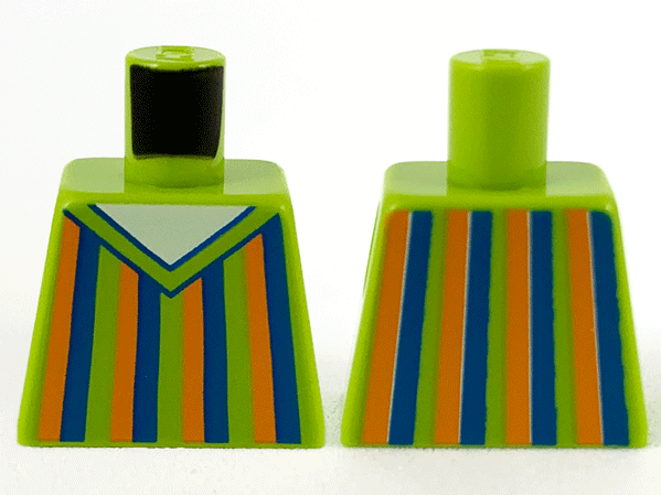 Lego Torso Sweater V-Neck, Orange and Blue Stripes and White Shirt Pattern / Lime