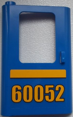 Lego Door 1 x 4 x 5 Train Left, Thin Support at Bottom with Bright Light Orange Stripe and '60052' Pattern (Sticker) - Set 60052 / Blue
