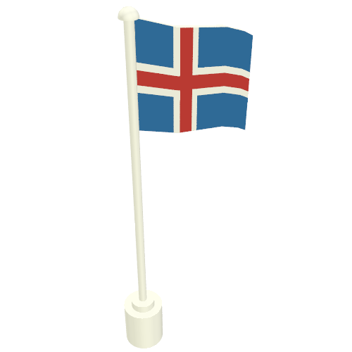 Lego Flag on Flagpole with Iceland Print / White