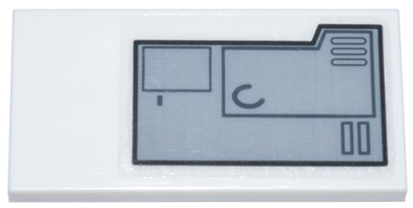 Lego Tile 2 x 4 with Light Bluish Gray and Black Mechanical Panel with Tab and Dark Bluish Gray Rectangles and Curve Pattern Model Right Side (Sticker) - Set 75357