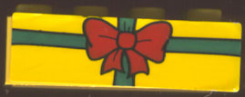 Lego Brick 2 x 4 with Present / Gift with Red Bow Pattern (Sticker) - Set 4165 / Yellow