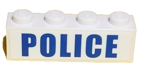 Lego Brick 1 x 4 with Blue 'POLICE' Bold Narrow Large Font on White Background Pattern (Sticker) - Set 60138