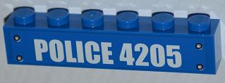 Lego Brick 1 x 6 with 'POLICE 4205' Pattern (Sticker) - Set 4205
