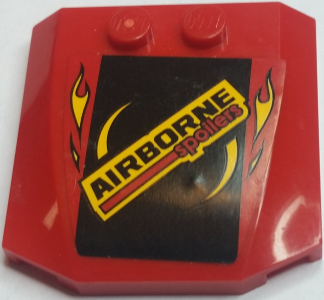 Lego Wedge 4 x 4 x 2/3 Triple Curved with 'AIRBORNE spoilers' and Yellow Flames Pattern (Sticker) - Set 60027 / Red