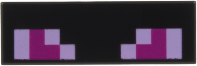 Lego Tile 1 x 3 with Pixelated Bright Pink and Magenta Eyes Pattern (Minecraft Ender Dragon) / Black