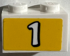 Lego Brick 1 x 2 with White Number 1 on Yellow Background Pattern (Sticker) - Set 41372 / White