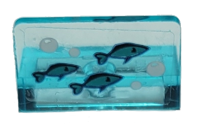Lego Panel 1 x 2 x 1 with 3 Dark Turquoise Fish and White Bubbles Pattern (Sticker) - Set 41380 / Trans-Light Blue