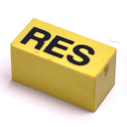 Lego Modulex Tile 1 x 2 with Black 'RES' Print, without Internal Supports