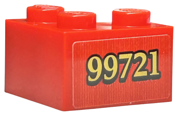 Lego Brick 2 x 2 Corner with Gold '99721' with Black Outline Pattern Model Left Side (Sticker) - Set 76423