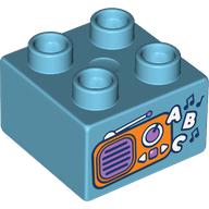 Lego Duplo Brick 2 x 2 with Radio, 'A B C' Print / Medium Azure