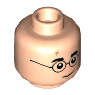 Lego Minifig Head Harry Potter, Thin Glasses, Lightning Scar, Smirk / Angry Print / Light Nougat