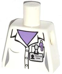 Lego Torso Female Lab Coat, Medium Lavender Shirt and Pen, 'PROFESSOR C BODIN' Name Tag Pattern
