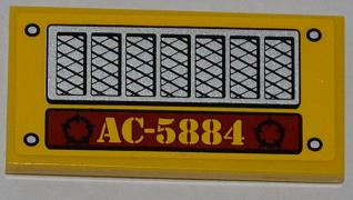 Lego Tile 2 x 4 with 'AC-5884', Silver Rivets and Grille Pattern (Sticker) - Set 5884