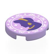 Lego Tile Round 2 x 2 with Dark Purple Jasmin Silhouette, Gold Jewelry, White Decorations Print / Lavender