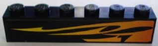 Lego Brick 1 x 6 with Orange Flames Pattern Model Right Side (Sticker) - Set 8898