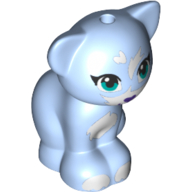Lego Animal, Cat, Sitting with Dark Turquoise Eyes, Black Nose and White Markings Print / Bright Light Blue