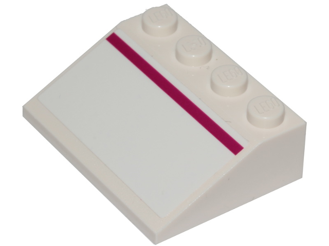 Lego Slope 33 3 x 4 with Magenta Stripe Pattern (Sticker) - Set 70849 / White