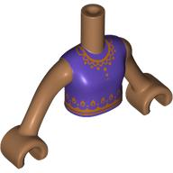 Lego Minidoll Torso Girl with Dark Purple Shirt, Gold Decorations print, Medium Nougat Arms and Hands / Medium Nougat
