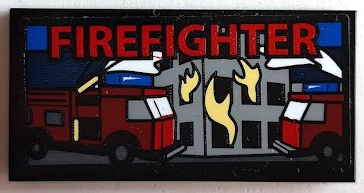 Lego Tile 2 x 4 with Screen with 'FIREFIGHTER', Building and Fire Trucks Pattern (Sticker) - Set 60215 / Black