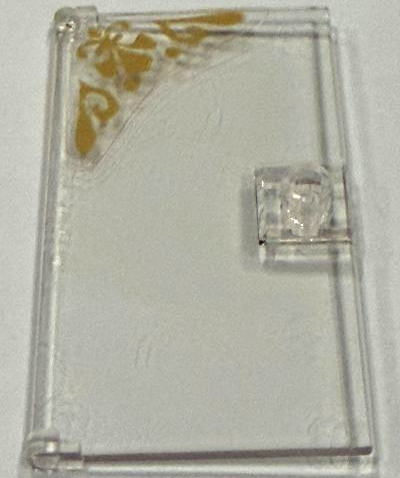 Lego Door 1 x 4 x 6 with Stud Handle with Gold Fleur-de-lis and Swirls Pattern Model Right Side (Sticker) - Set 41684 / Trans-Clear