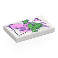 Lego Tile 2 x 3 with Chameleon (Pascal) in Pink/Lavender Dress Print / White
