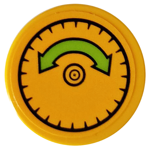 Lego Tile, Round 2 x 2 with Bottom Stud Holder with Lime Curved Arrow Double and Rivet Pattern (Sticker) - Set 76059