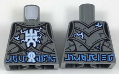 Lego Torso Armor Plates with Electrified Lord Krakenskull Symbols and Blue Arcane Symbols Pattern / Dark Bluish Gray