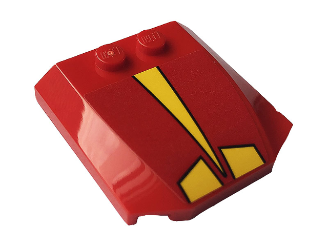 Lego Wedge 4 x 4 x 2/3 Triple Curved with Yellow Stripes Pattern (Sticker) - Set 76084 / Red