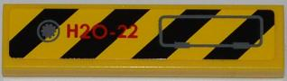 Lego Tile 1 x 4 with Black and Yellow Danger Stripes, Panel and Red 'H2O-22' Pattern Model Right Side (Sticker) - Set 7984 / Yellow