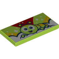 Lego Tile 2 x 4 with Caterpillar, Lime/Red/Yellow Sky, White Stars Print / Lime