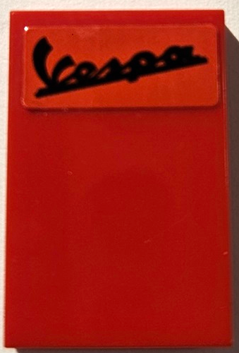 Lego Tile 2 x 3 with Black Script Vespa Logo Pattern (Sticker) - Set 40517