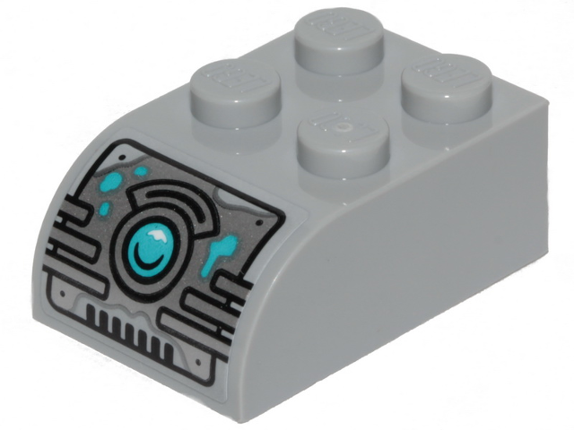 Lego Slope, Curved 3 x 2 with 4 Studs with Juicer Controls and Medium Azure Button Pattern (Sticker) - Set 40336 / Light Bluish Gray