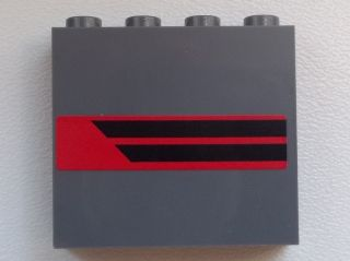 Lego Panel 1 x 4 x 3 with Side Supports - Hollow Studs with Two Black Horizontal Stripes on Red Background Pattern Model Right Side (Sticker) - Set 60008