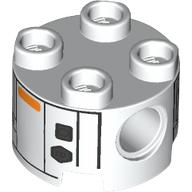 Lego Brick Round 2 x 2, Pin Holes with Droid Body Print / White