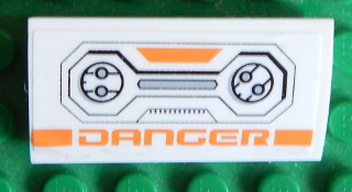 Lego Slope, Curved 2 x 4 x 2/3 without Bottom Tubes with 'DANGER' and Mechanical Pattern (Sticker) - Set 7645