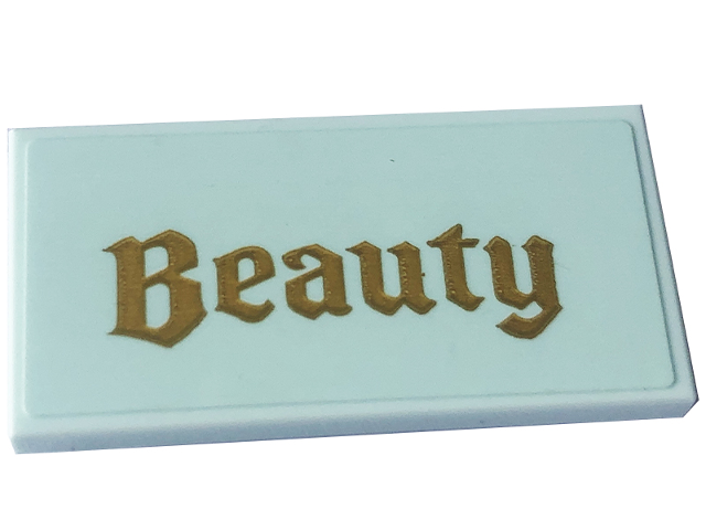 Lego Tile 2 x 4 with Gold 'Beauty' Pattern (Sticker) - Set 43227 / Light Aqua