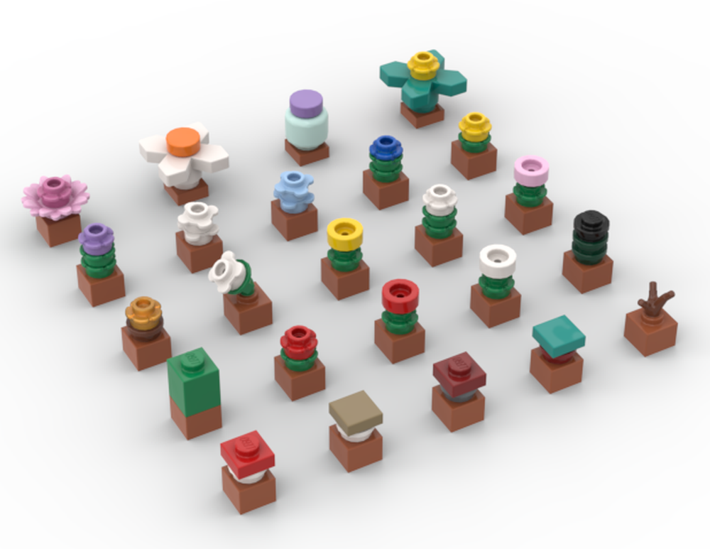 Lego Filled Flower Pots (Block Accurate)