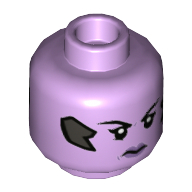 Lego Minifig Head Widowmaker, Dual Sided, Purple Lips, Com, Scowl / Smile and Winking Left Eye Print [Hollow Stud] / Lavender