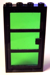 Lego Door, Frame 1 x 4 x 6 with 4 Holes on Top and Bottom with Black Door with 3 Panes and Square Handle with Fixed Trans-Green Glass (30179 / x39c03)