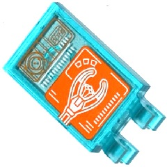 Lego Tile, Modified 2 x 3 with 2 Clips with Staff Top on Orange Screen Pattern (Sticker) - Set 76038