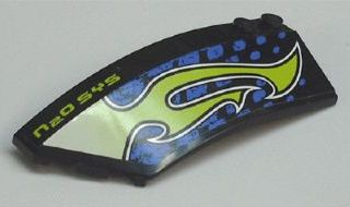 Lego Wedge 8 x 3 x 2 Open Left with 'N2O SYS' and Lime Flames Pattern (Stickers) - Set 8139