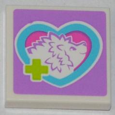 Lego Tile 2 x 2 with Lime Cross and Hedgehog in Medium Azure Heart Pattern (Sticker) - Set 3188