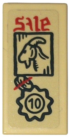 Lego Tile 1 x 2 with Red for 'Sale' Poster and Black Goat Pattern (Sticker) - Set 10332
