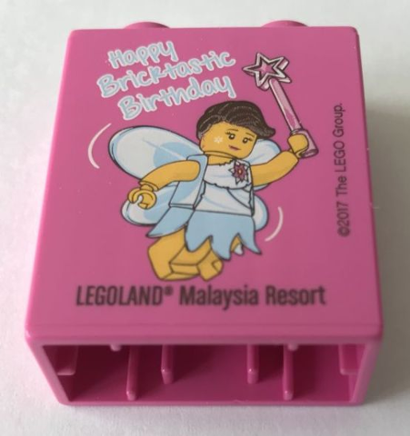 Lego Duplo, Brick 1 x 2 x 2 with LEGOLAND Malaysia Resort Happy Bricktastic Birthday 2017 Fairy Pattern