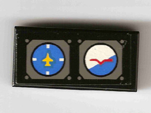 Lego Tile 1 x 2 with Avionics Blue and White Pattern (Sticker) - Set 8480 / Black