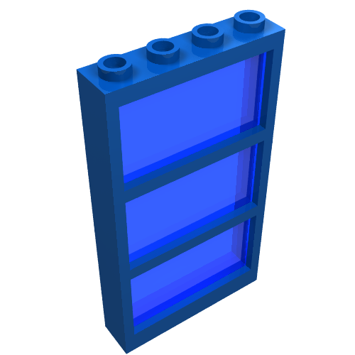 Lego Window 1 x 4 x 6 Frame with 3 Panes, Fixed Glass with Trans-Dark Blue Glass / Blue