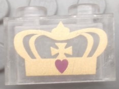 Lego Brick 1 x 2 without Bottom Tube with Gold Crown and Dark Pink Heart Pattern (Sticker) - Set 7578