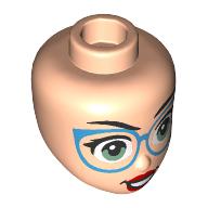 Lego Minidoll Head, Black Eyebrows, Dark Azure Glasses, Olive Green Eyes, Red Lips / Light Nougat