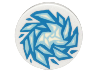 Lego Tile, Round 2 x 2 with Bottom Stud Holder with Blue and Bright Light Blue Fractured Ice Pattern / White